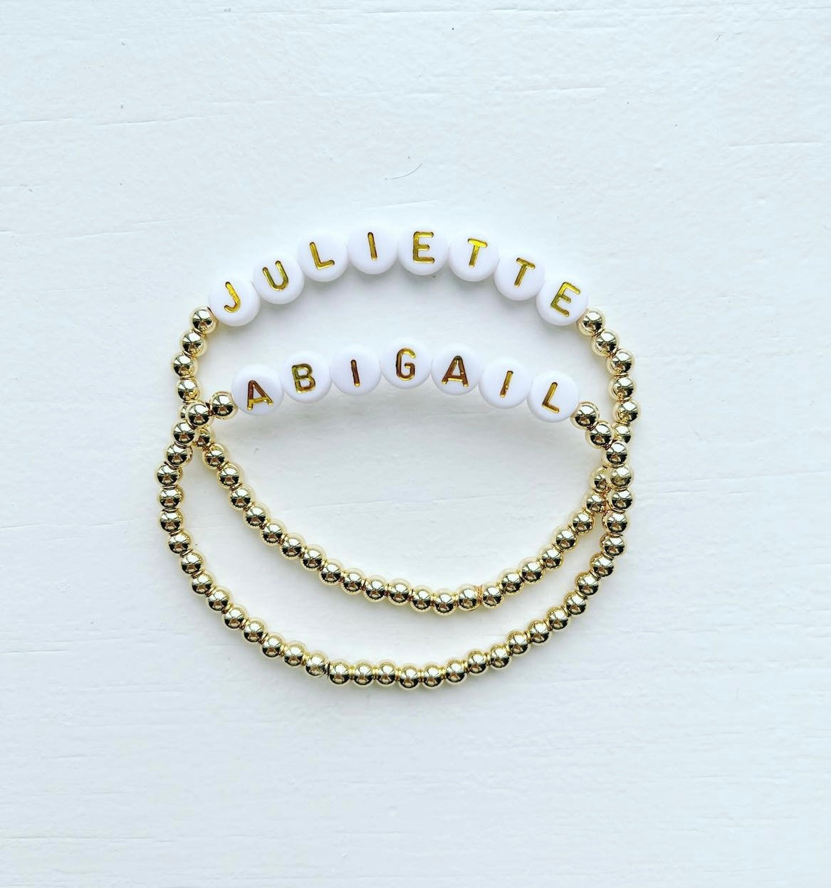 Classic Name Bracelet- Gold & White letter beads