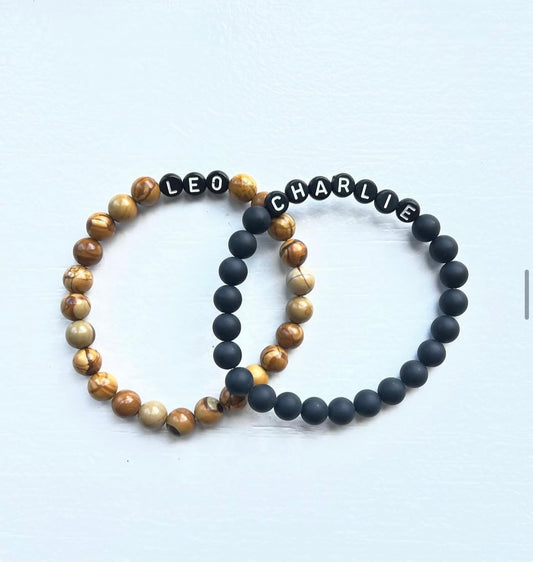 Modern Classic Name Bracelet- Black bead & white lettering