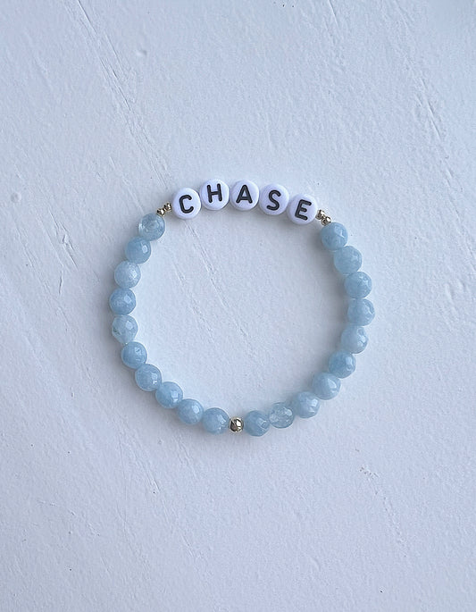 Aquamarine Faceted Gemstone Personalized Name Bracelet