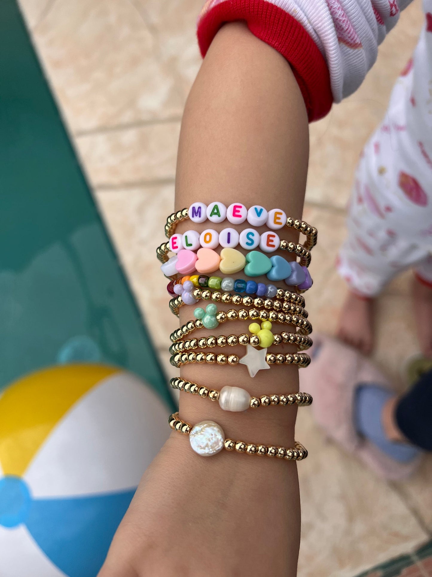 Classic Name Bracelet- Rainbow & White Letter Beads