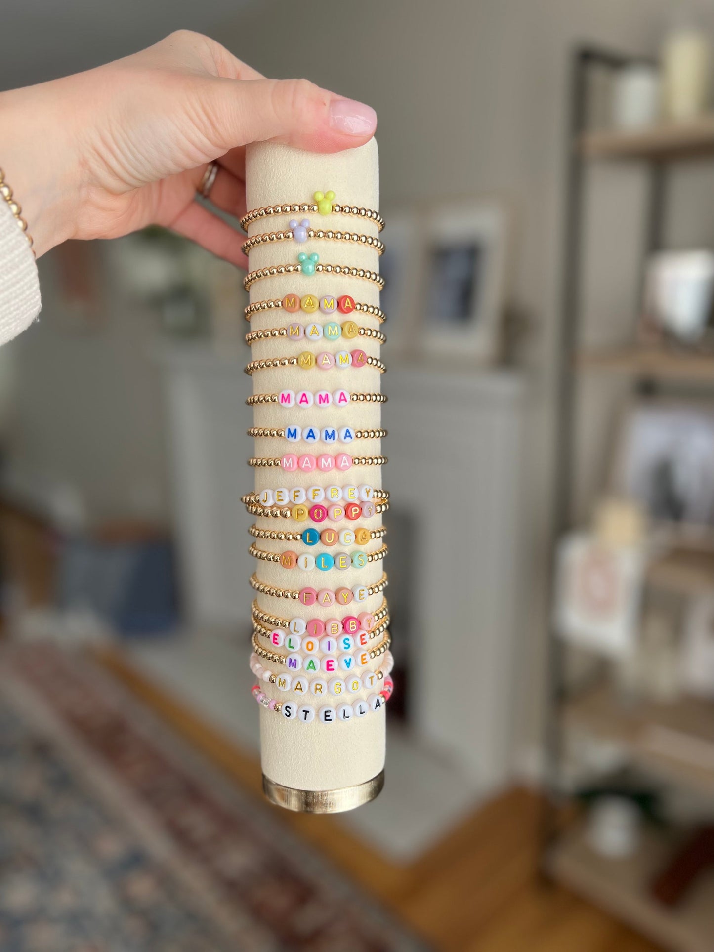 Classic Name Bracelet- Rainbow & White Letter Beads