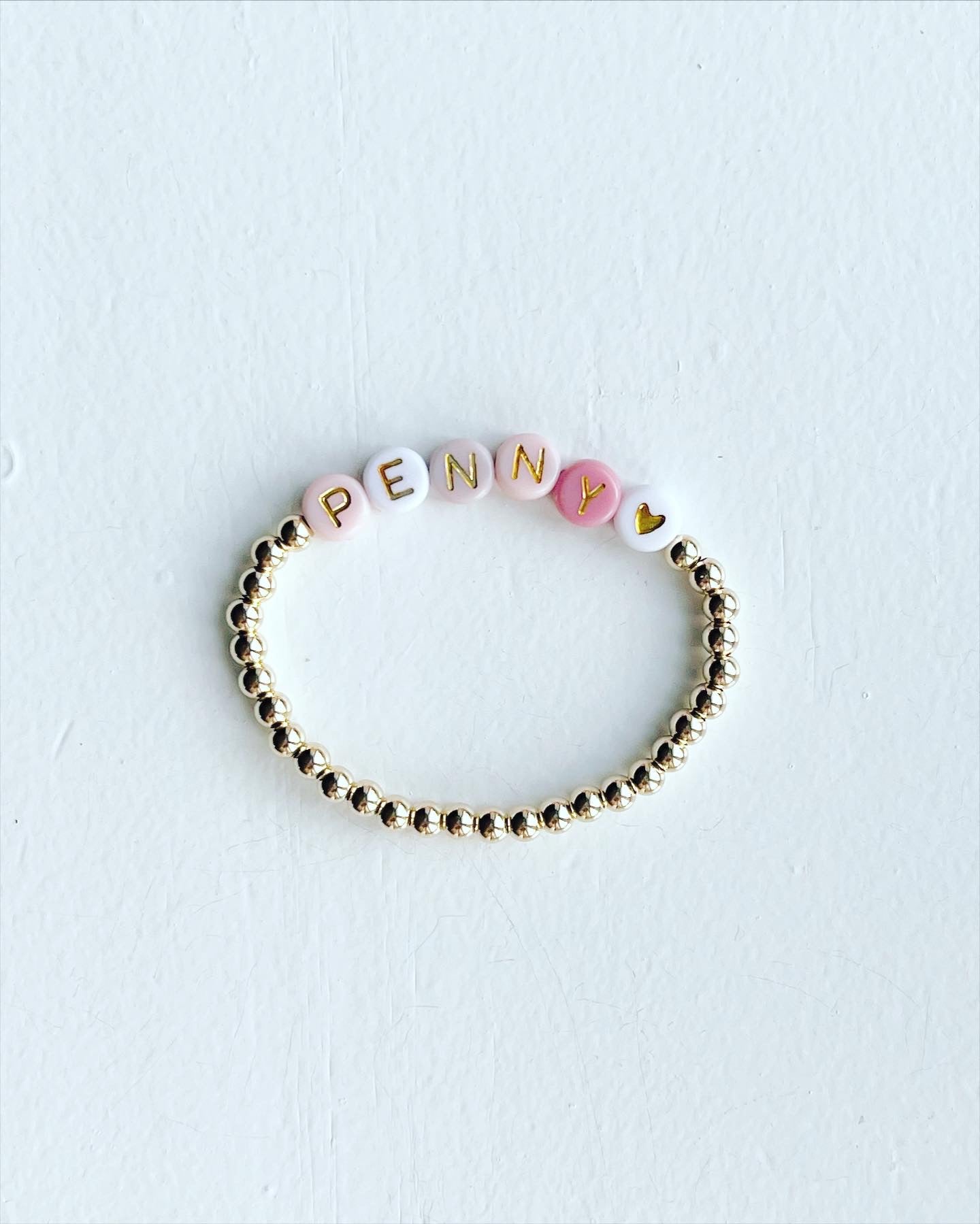 Classic Name Bracelet- Pink Ombre & Gold Letter Beads