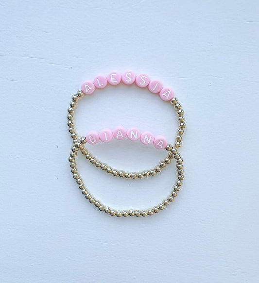 Classic Name Bracelet- Pink & White Letter Bead