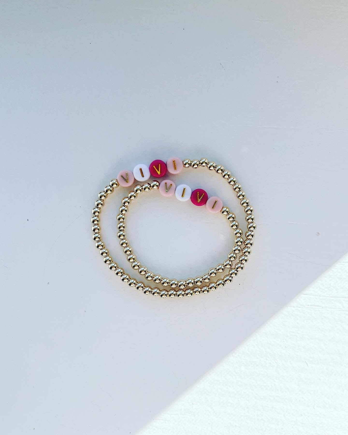 Classic Name Bracelet- Pink Ombre & Gold Letter Beads