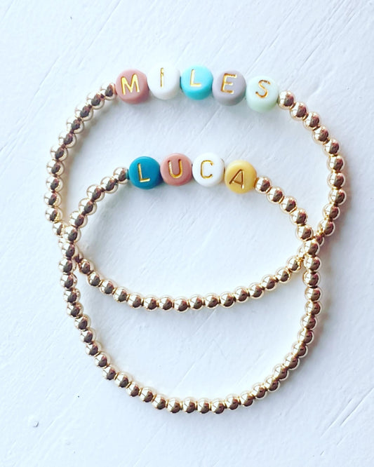 Classic Name Bracelet- Blue Ombre & Gold Letters