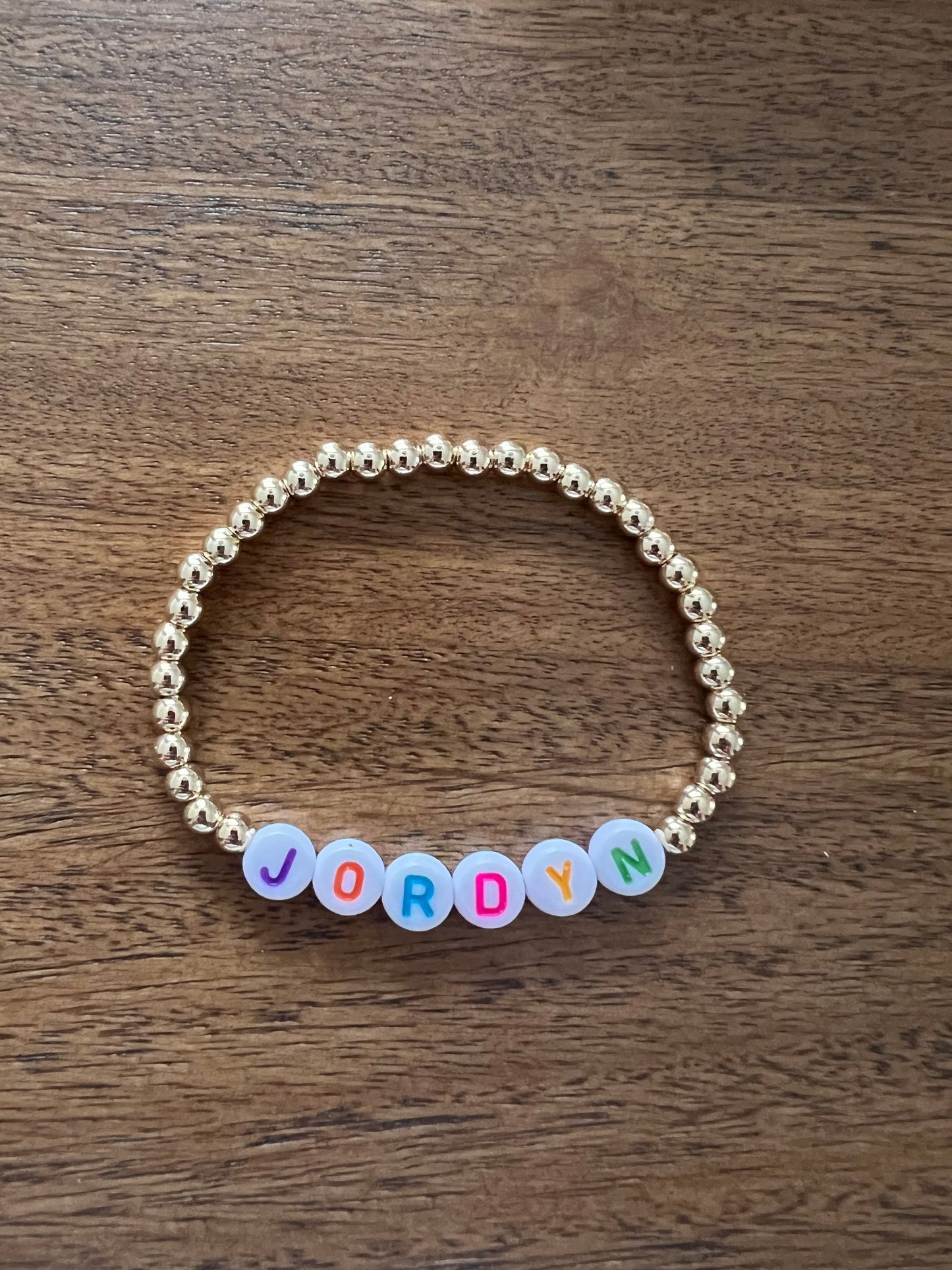 Classic Name Bracelet- Rainbow & White Letter Beads