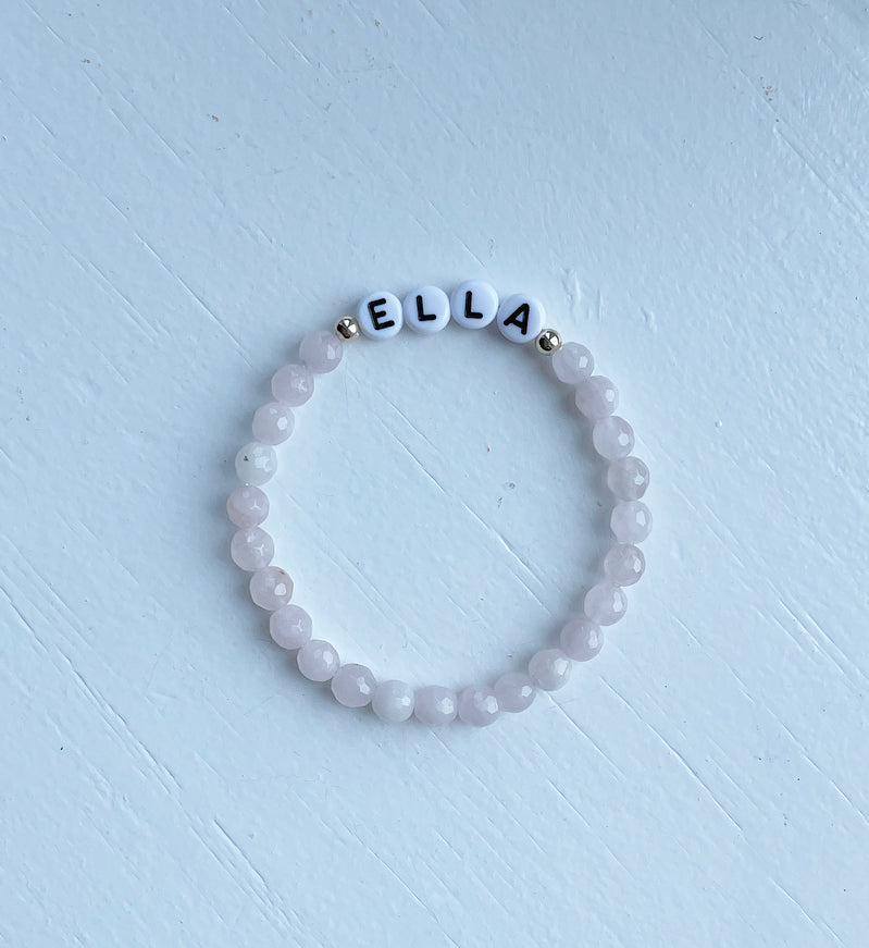 Rose Quartz Faceted Gemstone Personalized Name Bracelet