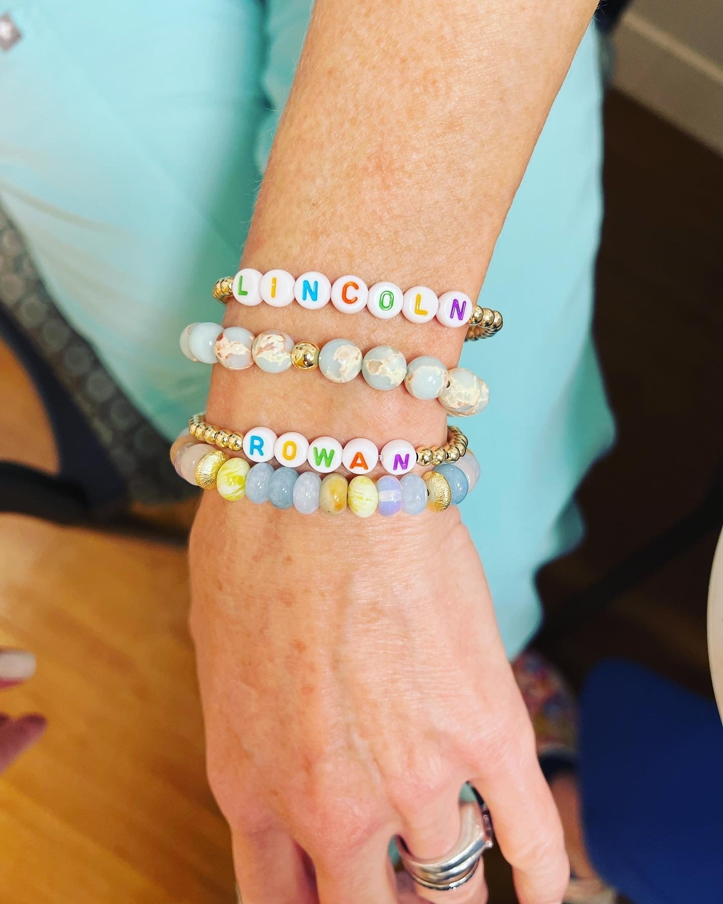 Classic Name Bracelet- Rainbow & White Letter Beads